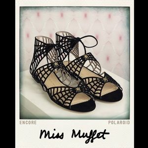 Charlotte Olympia miss muffet black suede spiderweb sandals 38.5 rare